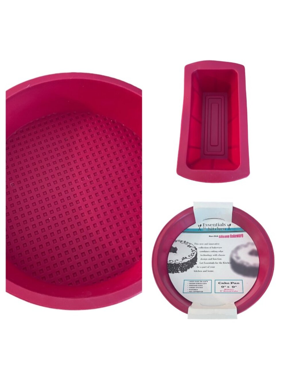 Red Silicone Bakeware Set of 3pc  Two 9" Round Cake Pans & One 8x4 Loaf Pan NEW